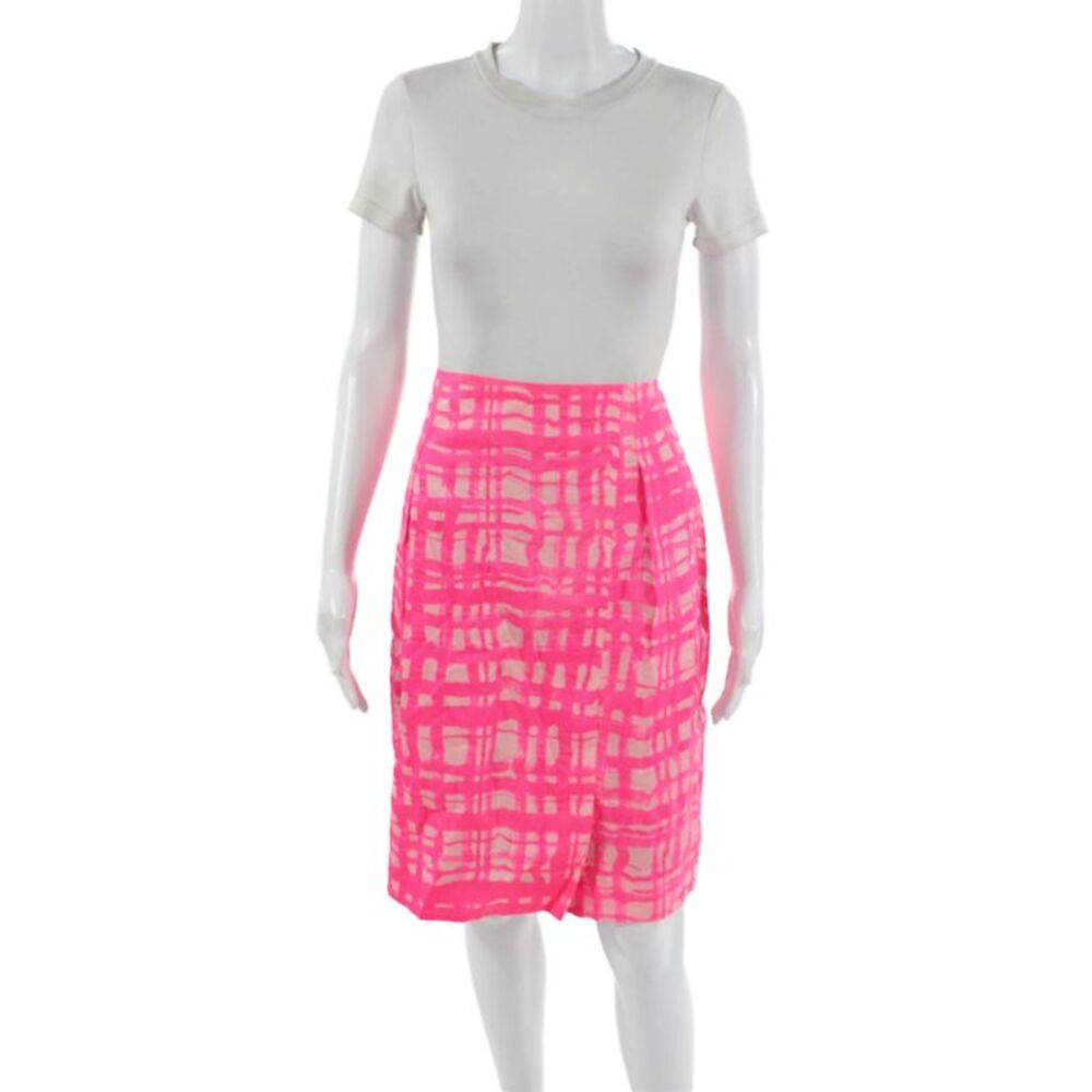 Natan Women A-Line Pencil Check Cotton Knee Length Skirt Pink Size L